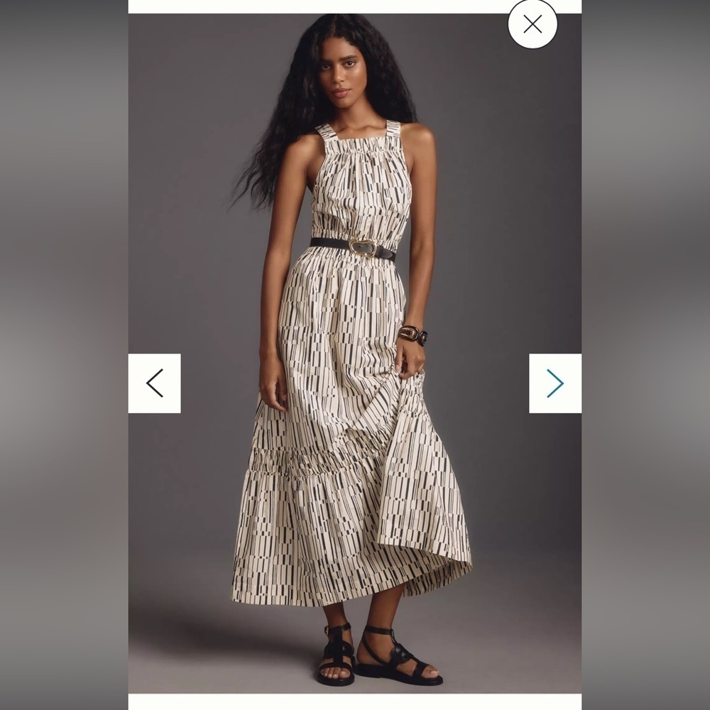 Anthropologie Somerset Maxi Dress: Poplin Halter Edition:NEUTRAL MOTIF Large NWT